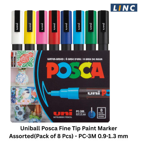 Uniball Posca Fine Tip Paint Marker Assorted(Pack of 8 Pcs) - PC-3M 0.9-1.3 mm