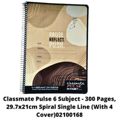 Classmate Pulse 6 Subject - 300 Pages, 29.7x21cm Spiral Single Line (With 4 Cover)02100168
