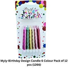 Myly-Birthday Design Candle 6 Colour Pack of 12 pcs (1266)