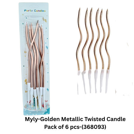 Myly-Golden Metallic Twisted Candle Pack of 6 pcs-(368093)