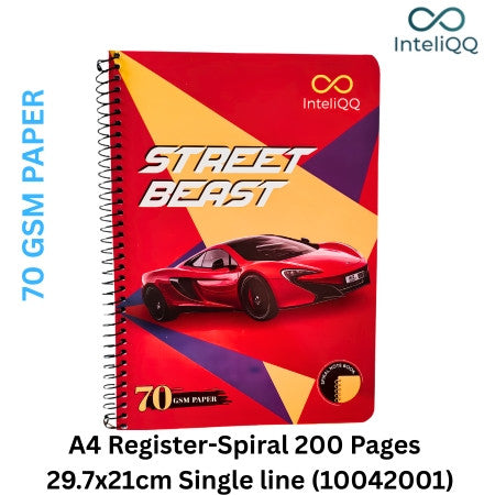 InteliQQ A4 Register -Spiral 200 Pages 29.7x21cm Single line (10042001)