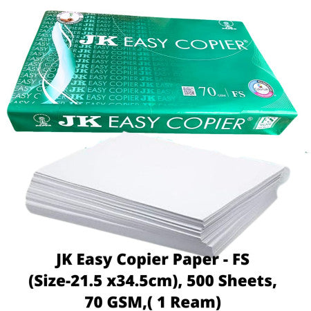 JK Easy Copier Paper - FS (Size-21.5 x34.5cm), 500 Sheets, 70 GSM,( 1 Ream)