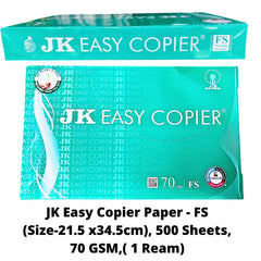 JK Easy Copier Paper - FS (Size-21.5 x34.5cm), 500 Sheets, 70 GSM,( 1 Ream)