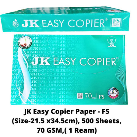 JK Easy Copier Paper - FS (Size-21.5 x34.5cm), 500 Sheets, 70 GSM,( 1 Ream)