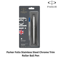 Parker Folio Stainless Steel Chrome Trim Roller Ball Pen