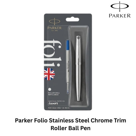 Parker Folio Stainless Steel Chrome Trim Roller Ball Pen