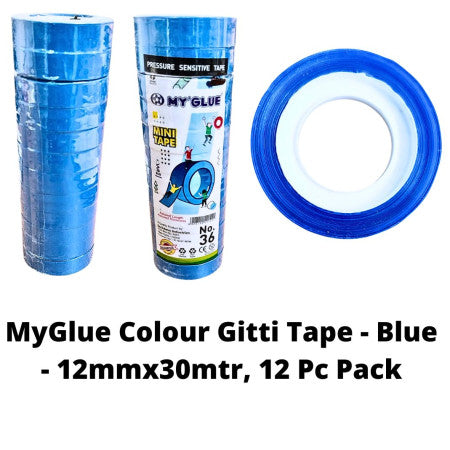 MyGlue Colour Gitti Tape -12mmx30mtr, (1/2 inch) 12 Pc Pack
