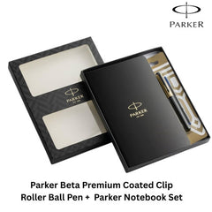 Parker Executive Gift Set | Beta Premium Pen with Gold Finish Cap & A5 Premium Notebook | Blue Ink | 80 GSM Ruled Pages