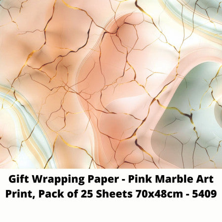 Gift Wrapping Paper - Pink Marble Art Print, Pack of 25 Sheets 70x48cm - 5409