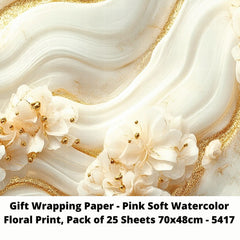 Gift Wrapping Paper - Pink Soft Watercolor Floral Print, Pack of 25 Sheets 70x48cm - 5417