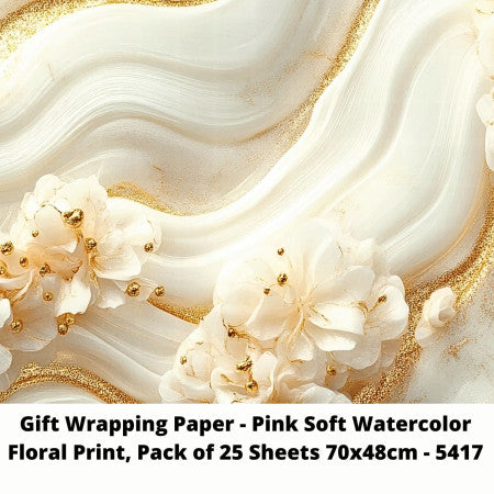 Gift Wrapping Paper - Pink Soft Watercolor Floral Print, Pack of 25 Sheets 70x48cm - 5417