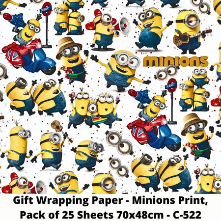 Gift Wrapping Paper - Minions Print, Pack of 25 Sheets 70x48cm - C-522