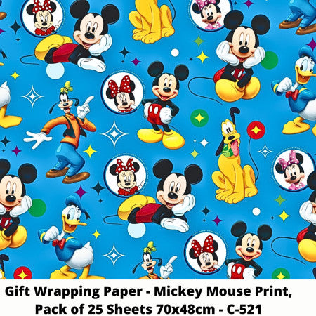 Gift Wrapping Paper - Mickey Mouse Print, Pack of 25 Sheets 70x48cm - C-521