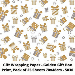 Gift Wrapping Paper - Golden Gift Box Print, Pack of 25 Sheets 70x48cm - 5030
