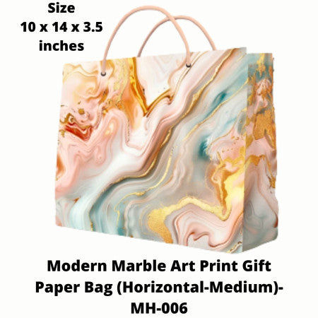 Modern Marble Art Print Gift Paper Bag (Horizontal-Medium)- MH-006