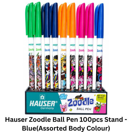Hauser Zoodle Ball Pen 100pcs Stand - Blue(Assorted Body Colour)
