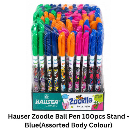 Hauser Zoodle Ball Pen 100pcs Stand - Blue(Assorted Body Colour)