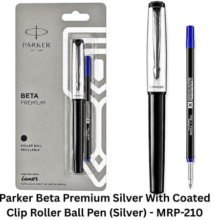Parker Beta Premium Silver With Coated Clip Roller Ball Pen (Silver) - MRP-210