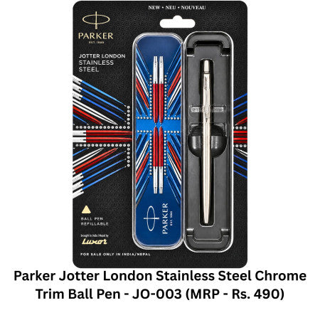 Parker Jotter London Stainless Steel Chrome Trim Ball Pen - JO-003 (MRP - Rs. 490)