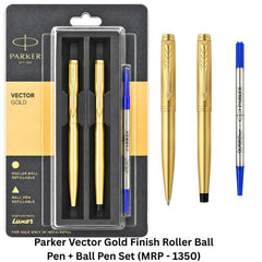Parker Vector Gold Finish Roller Ball Pen + Ball Pen Set (MRP - 1350)