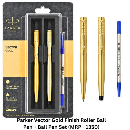 Parker Vector Gold Finish Roller Ball Pen + Ball Pen Set (MRP - 1350)
