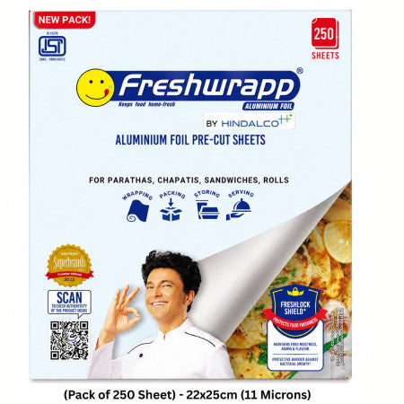 Freshwrapp Aluminium Foil Pre-Cut Sheet (Pack of 250 Sheet) - 22x25cm (11 Microns)