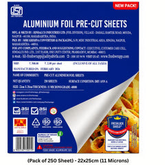 Freshwrapp Aluminium Foil Pre-Cut Sheet (Pack of 250 Sheet) - 22x25cm (11 Microns)