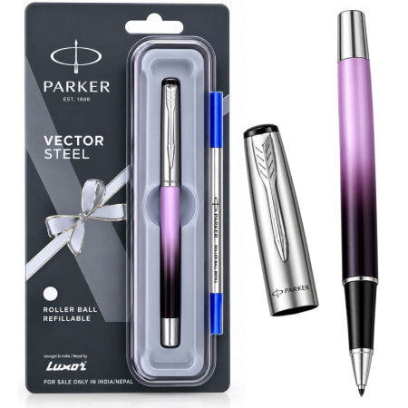 Parker Vector Steel Chrome Trim Roller Ball Pen - VS029 (MRP - Rs. 480)