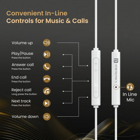 Portronics Conch Theta C - Wired Earphone, White-POR 2749