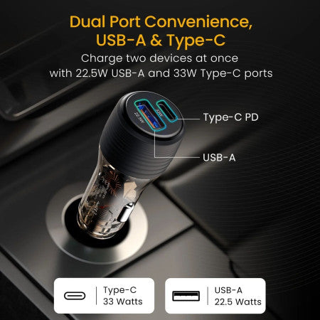 Portronics Car Power View Plus Dual Port 55.5W Transparent Car Charger - POR1863