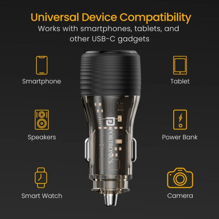Portronics Car Power View Plus Dual Port 55.5W Transparent Car Charger - POR1863