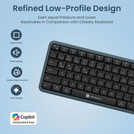 Portronics Akshr Prime Wireless Keyboard With Bluetooth & 2.4GHz Receiver - POR2200