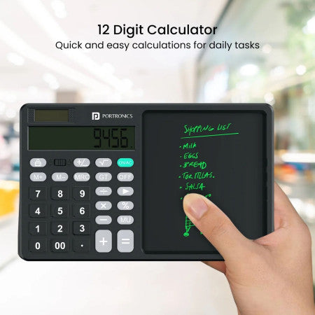 Portronics Ruffpad Calc 2 - LCD Writing Pad With Calculator, Black-POR 2371