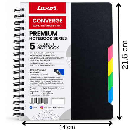 Luxor 20406 Wiro 5 Subject Notebook - 14x21.6 cm, 300 Pages - (MRP-210)