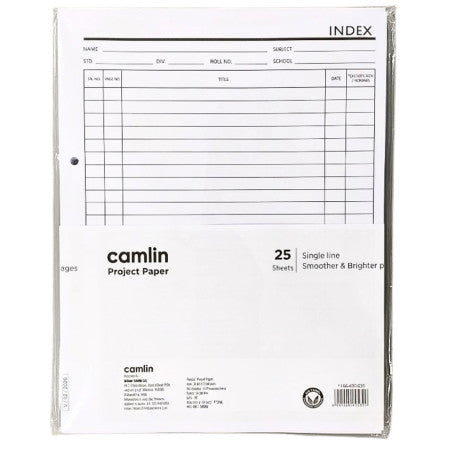 Camlin Project Paper - Pack of 25 Sheets, 28x22 cm Sheet Both Side Ruled (1165403025)