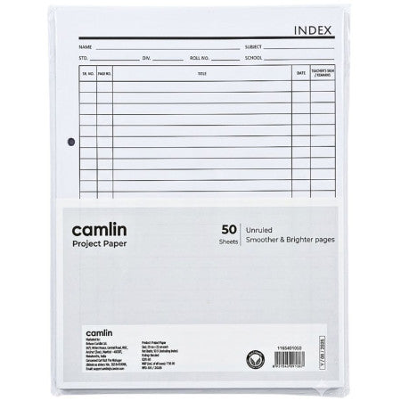 Camlin Project Paper Sheet - Pack of 50 Sheets, 28x22 cm Sheet Unruled, 80Gsm (1165401050)