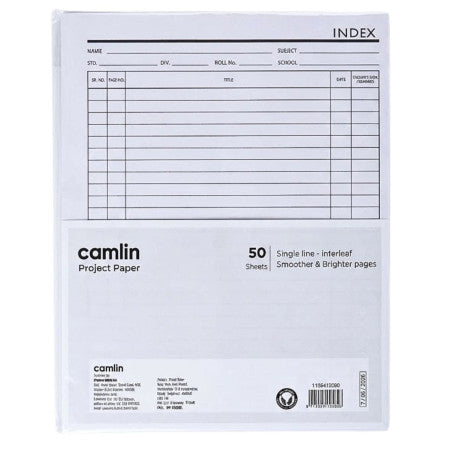 Camlin Project Paper Sheet - Pack of 50 Sheets, 28x22 cm Sheet Unruled, 80Gsm (1165401050)