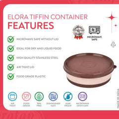 Pratap-Elora Tiffin Stainless Steel Container -225 ML - (Microwave Oven Safe)-HLS-41/42 (Single Piece)