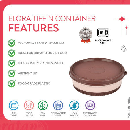Pratap-Elora Tiffin Stainless Steel Container -225 ML - (Microwave Oven Safe)-HLS-41/42 (Single Piece)
