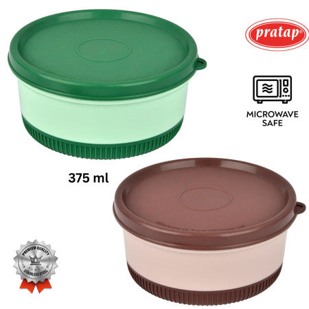 Pratap-Elora Tiffin Stainless Steel Container-375 ML- (Microwave Oven Safe)-HLS-43/44  (Single Piece)