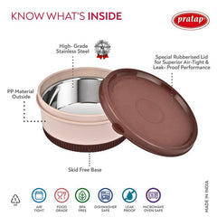 Pratap-Elora Tiffin Stainless Steel Container-375 ML- (Microwave Oven Safe)-HLS-43/44  (Single Piece)