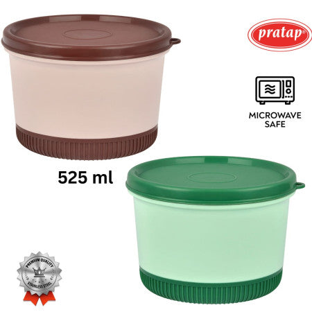 Pratap-Elora Tiffin Stainless Steel Container-525 ML - (Microwave Oven Safe)-HLS-45/46  (Single Piece)