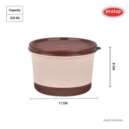 Pratap-Elora Tiffin Stainless Steel Container-525 ML - (Microwave Oven Safe)-HLS-45/46  (Single Piece)