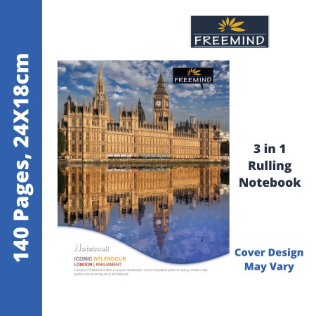Freemind Notebook - 3 in 1 Rulling (SL, 4L, Sq 0.5") , 136 Pages, 24X18cm (700179)