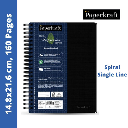 Paperkraft Notebook - Spiral, Single Line, 160 Pages, 14.8x21.6 cm (2250049)