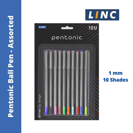 Pentonic Ball Pen Assorted - 10 Shades, 1mm