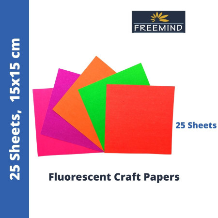 Freemind Origami (Square) Fluorescent Craft Paper - Unruled, 25 Sheets, 15x15 cm (705860)