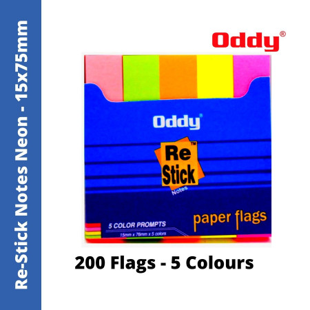 Oddy Re-Stick Notes - 15x75 mm, 5 Neon Colours, 200 Flags (RS PR5)