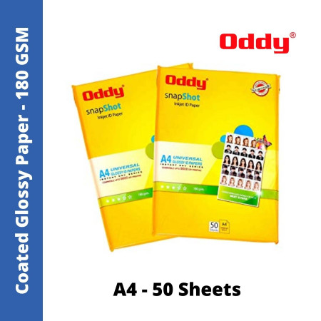 Oddy Inkjet ID Coated Glossy A4 Paper - 180 GSM, 50 Sheets Pack (PGSS180A450)