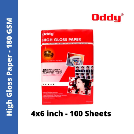Oddy Inkjet High Gloss Photo Paper - 180 GSM, 4x6 inch, 100 Sheets Pack (HPG1804R100)